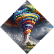 Lade das Bild in den Galerie-Viewer, Aluminiumbild Farbenfroher Tornado über blühender Landschaft Raute
