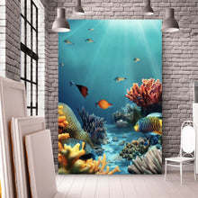 Lade das Bild in den Galerie-Viewer, Poster Farbenfrohes Korallenriff mit exotischen Fischen und Lichtstrahlen Hochformat
