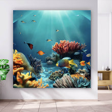 Lade das Bild in den Galerie-Viewer, Poster Farbenfrohes Korallenriff mit exotischen Fischen und Lichtstrahlen Quadrat
