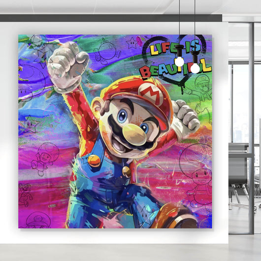 Spannrahmenbild Farbenfrohes Mario Kunstwerk Quadrat