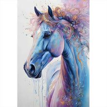 Lade das Bild in den Galerie-Viewer, Poster Farbenfrohes Pferdeporträt mit Blumen Hochformat
