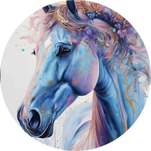 Lade das Bild in den Galerie-Viewer, Aluminiumbild Farbenfrohes Pferdeporträt mit Blumen Kreis
