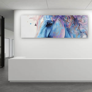 Aluminiumbild gebürstet Farbenfrohes Pferdeporträt mit Blumen Panorama