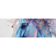 Lade das Bild in den Galerie-Viewer, Aluminiumbild gebürstet Farbenfrohes Pferdeporträt mit Blumen Panorama
