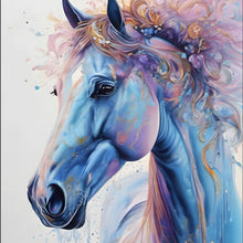 Lade das Bild in den Galerie-Viewer, Aluminiumbild gebürstet Farbenfrohes Pferdeporträt mit Blumen Quadrat
