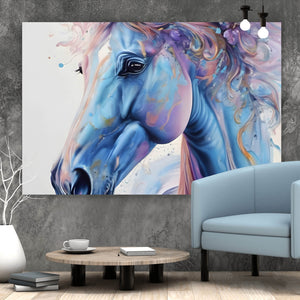 Aluminiumbild Farbenfrohes Pferdeporträt mit Blumen Querformat