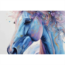 Lade das Bild in den Galerie-Viewer, Poster Farbenfrohes Pferdeporträt mit Blumen Querformat
