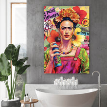 Lade das Bild in den Galerie-Viewer, Leinwandbild Frida Flowers Pop Art Hochformat
