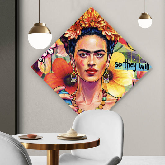 Poster Frida Flowers Pop Art Raute