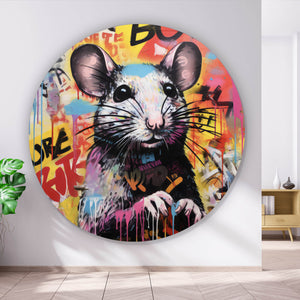 Aluminiumbild gebürstet Farbiges Graffiti einer Maus Kreis