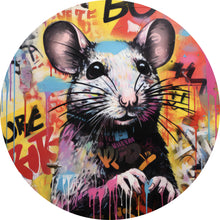 Lade das Bild in den Galerie-Viewer, Aluminiumbild gebürstet Farbiges Graffiti einer Maus Kreis
