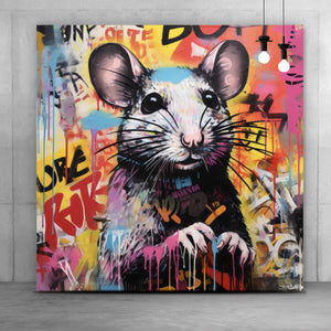 Spannrahmenbild Farbiges Graffiti einer Maus Quadrat