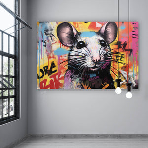 Aluminiumbild gebürstet Farbiges Graffiti einer Maus Querformat