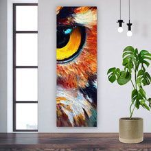 Lade das Bild in den Galerie-Viewer, Aluminiumbild Faszinierendes buntes Eulen Porträt Panorama Hoch

