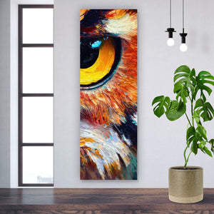 Aluminiumbild Faszinierendes buntes Eulen Porträt Panorama Hoch