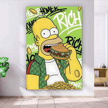 Lade das Bild in den Galerie-Viewer, Leinwandbild Figur Isst Burger mit Geld Hochformat
