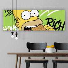 Lade das Bild in den Galerie-Viewer, Leinwandbild Figur Isst Burger mit Geld Panorama
