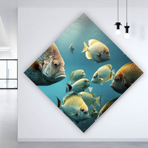 Poster Fischschwarm in einer Unterwasserwelt Raute