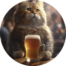 Lade das Bild in den Galerie-Viewer, Aluminiumbild Flauschige Katze genießt Bier in gemütlicher Kneipe Kreis
