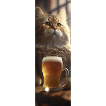 Lade das Bild in den Galerie-Viewer, Leinwandbild Flauschige Katze genießt Bier in gemütlicher Kneipe Panorama Hoch
