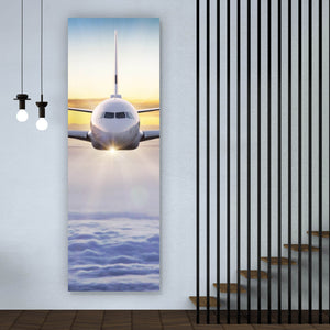 Poster Flugzeug fliegt über den Wolken Panorama Hoch