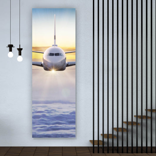 Poster Flugzeug fliegt über den Wolken Panorama Hoch