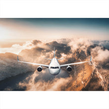 Lade das Bild in den Galerie-Viewer, Aluminiumbild gebürstet Flugzeug über beeindruckender Berglandschaft Querformat
