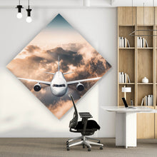 Lade das Bild in den Galerie-Viewer, Aluminiumbild gebürstet Flugzeug über beeindruckender Berglandschaft Raute
