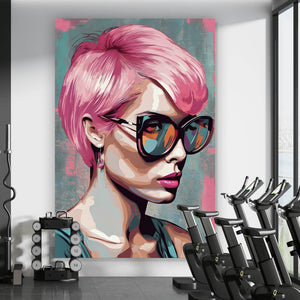 Poster Frau mit pinken Haaren Hochformat