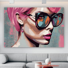 Lade das Bild in den Galerie-Viewer, Acrylglasbild Frau mit pinken Haaren Querformat
