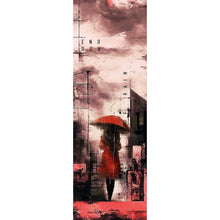 Lade das Bild in den Galerie-Viewer, Leinwandbild Frau mit Regenschirm in abstrakter Stadtlandschaft Panorama Hoch

