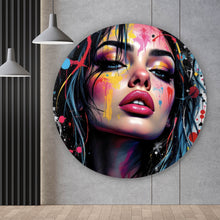 Lade das Bild in den Galerie-Viewer, Aluminiumbild Buntes Frauenporträt Kreis
