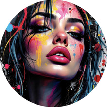 Lade das Bild in den Galerie-Viewer, Aluminiumbild gebürstet Buntes Frauenporträt Kreis
