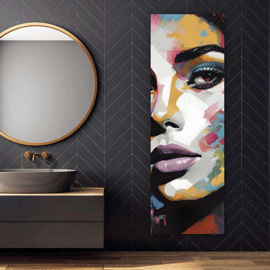 Spannrahmenbild Frauengesicht in abstrakter Kunst Panorama Hoch