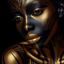 Lade das Bild in den Galerie-Viewer, Aluminiumbild gebürstet Frauenporträt Tribal Modern Art Quadrat
