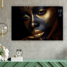 Lade das Bild in den Galerie-Viewer, Aluminiumbild gebürstet Frauenporträt Tribal Modern Art Querformat
