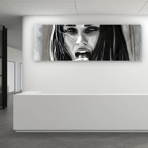 Poster Freche abstrakte Frau in Schwarz Weiß Panorama