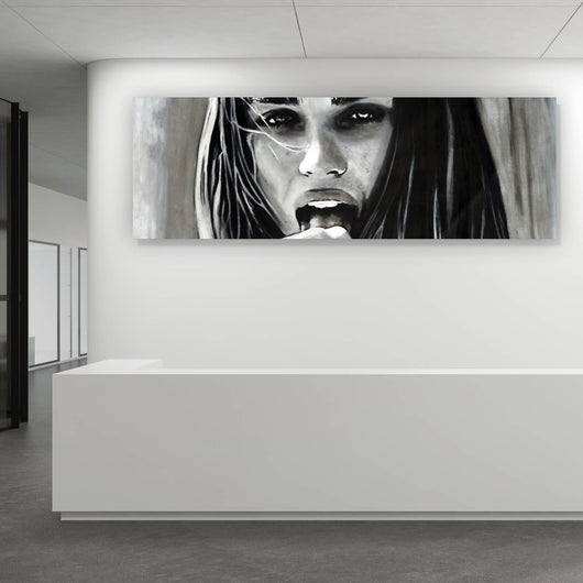 Poster Freche abstrakte Frau in Schwarz Weiß Panorama