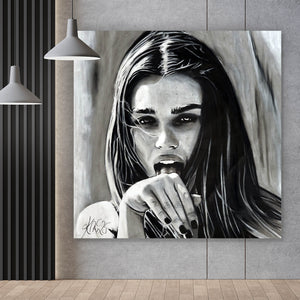 Acrylglasbild Freche abstrakte Frau in Schwarz Weiß Quadrat
