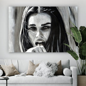 Acrylglasbild Freche abstrakte Frau in Schwarz Weiß Querformat