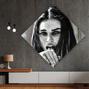 Acrylglasbild Freche abstrakte Frau in Schwarz Weiß Raute