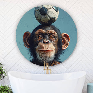 Aluminiumbild gebürstet Frecher Schimpanse mit Fußball Kreis