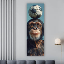 Lade das Bild in den Galerie-Viewer, Aluminiumbild Frecher Schimpanse mit Fußball Panorama Hoch
