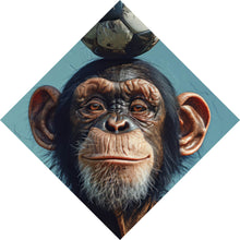 Lade das Bild in den Galerie-Viewer, Aluminiumbild gebürstet Frecher Schimpanse mit Fußball Raute
