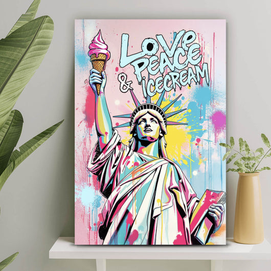 Poster Freiheitsstatue mit Ice Cream im Pop Art Stil Hochformat
