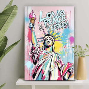 Acrylglasbild Freiheitsstatue mit Ice Cream im Pop Art Stil Hochformat