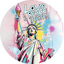 Lade das Bild in den Galerie-Viewer, Aluminiumbild Freiheitsstatue mit Ice Cream im Pop Art Stil Kreis
