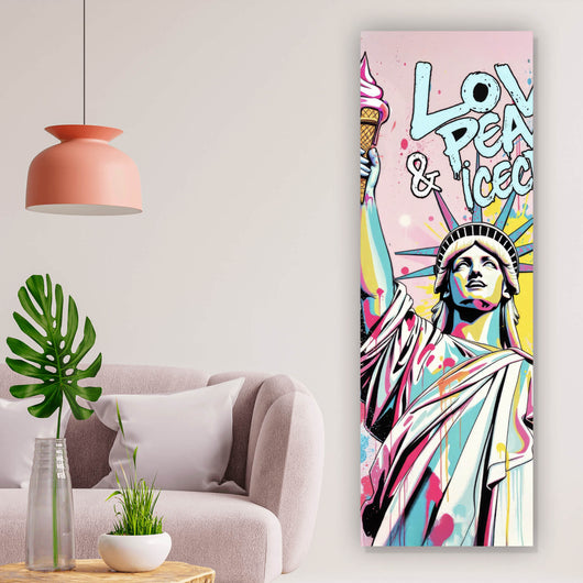 Acrylglasbild Freiheitsstatue mit Ice Cream im Pop Art Stil Panorama Hoch