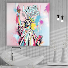 Lade das Bild in den Galerie-Viewer, Spannrahmenbild Freiheitsstatue mit Ice Cream im Pop Art Stil Quadrat

