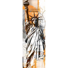 Lade das Bild in den Galerie-Viewer, Acrylglasbild Freiheitsstatue vor moderner Stadt Panorama Hoch
